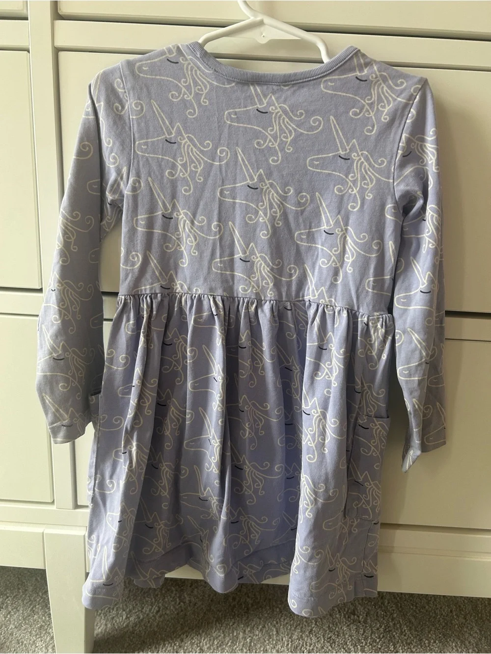Hanna Andersson Lavender Unicorn Print Long-Sleeve Kids Dress